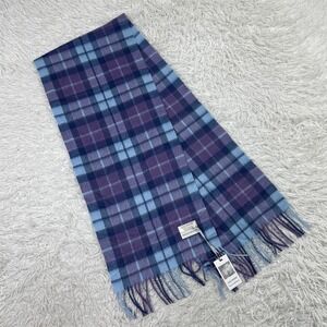 NWT Lochmere Purple Blue Plaid 100% Cashmere Scarf Fringe Fergusons Balquhidder
